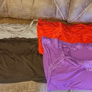 4 Lane Bryant lace trim camis. Gray, Brwn, red,pur